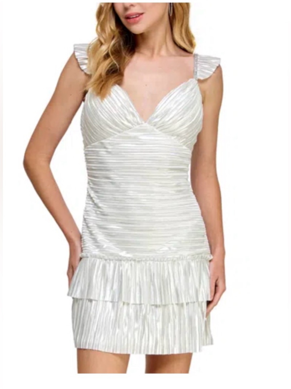 Morgan & Co. White Pleated Ruffle Mini Dress
